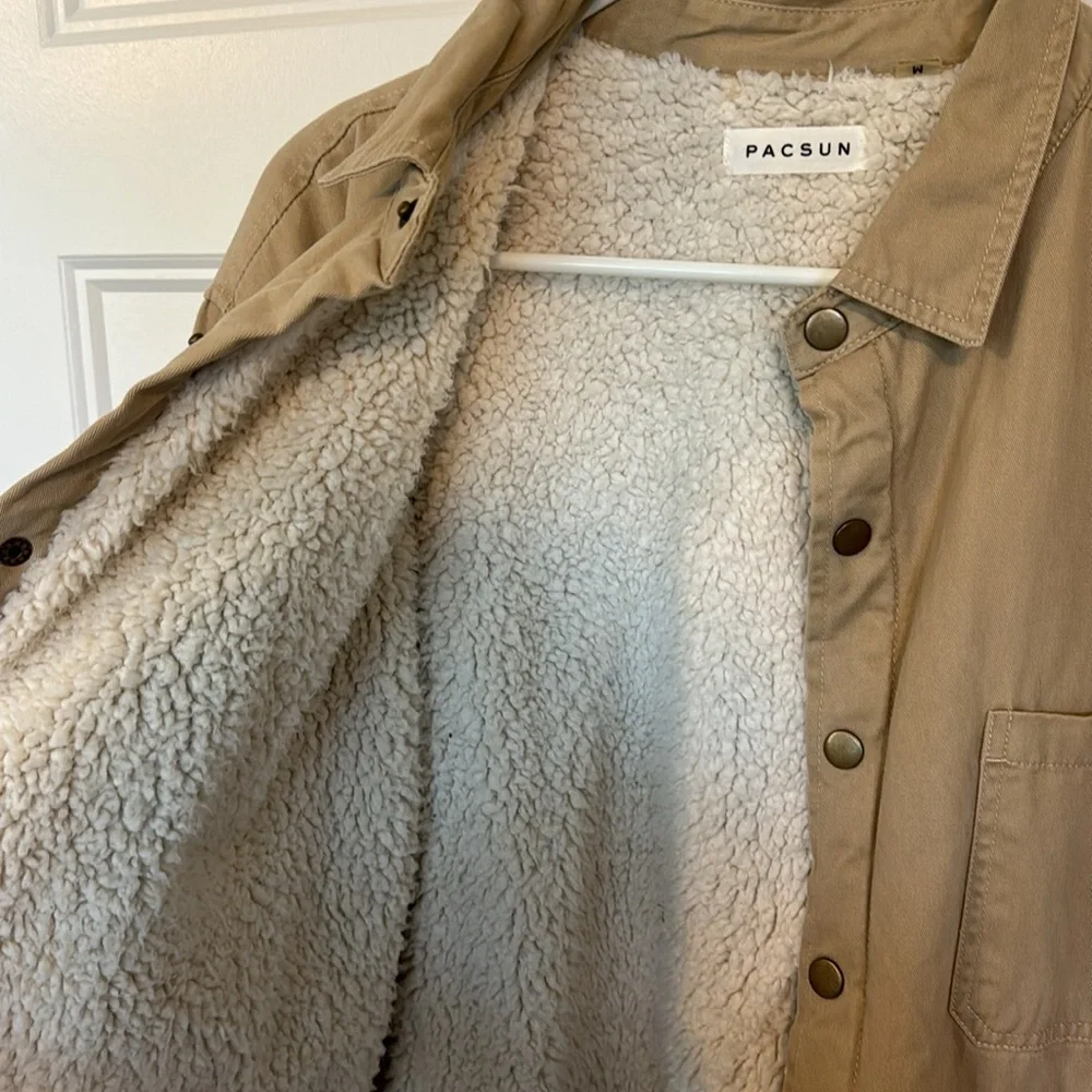 Mens Pacsun Sherpa Jacket, Size Medium, Tan